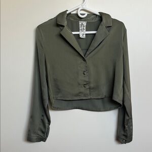 Olive Green Women's Cropped Collared Top